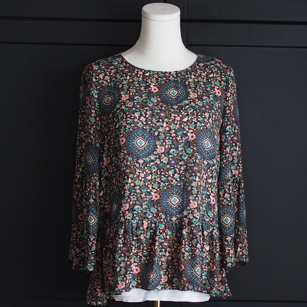 J. Crew Factory | NWT Floral Bell-Sleeve Peplum Top